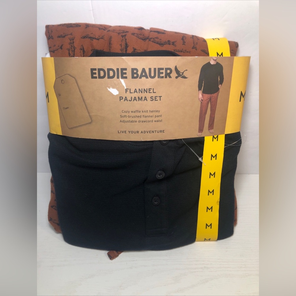 NWT Eddie Bauer Men’s 2 Pc Flannel Pj Set Size Medium Black Brown Pajamas